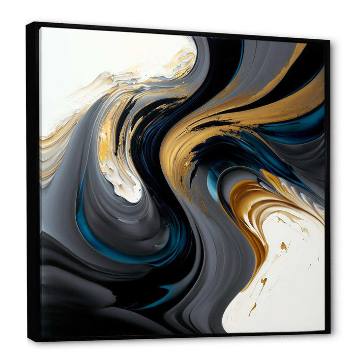 Black, White And Gold Liquid Art IV - Modern Living Room Wall Decor