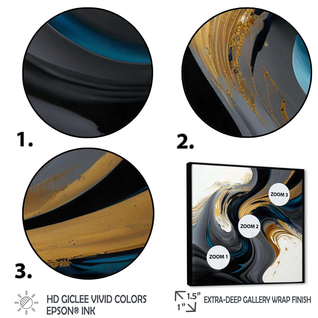 Black, White And Gold Liquid Art IV - Modern Living Room Wall Decor