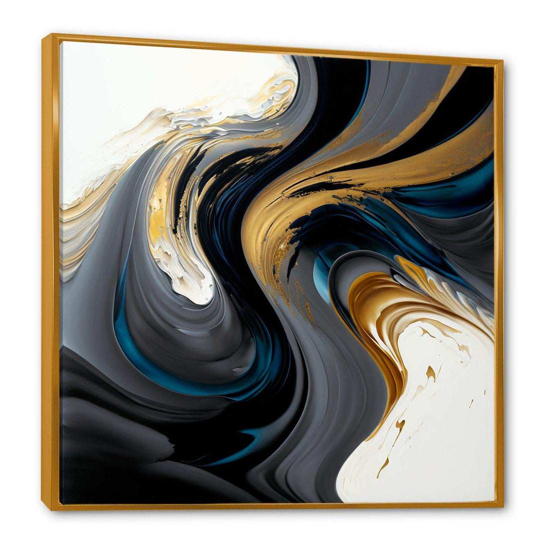 Black, White And Gold Liquid Art IV - Modern Living Room Wall Decor