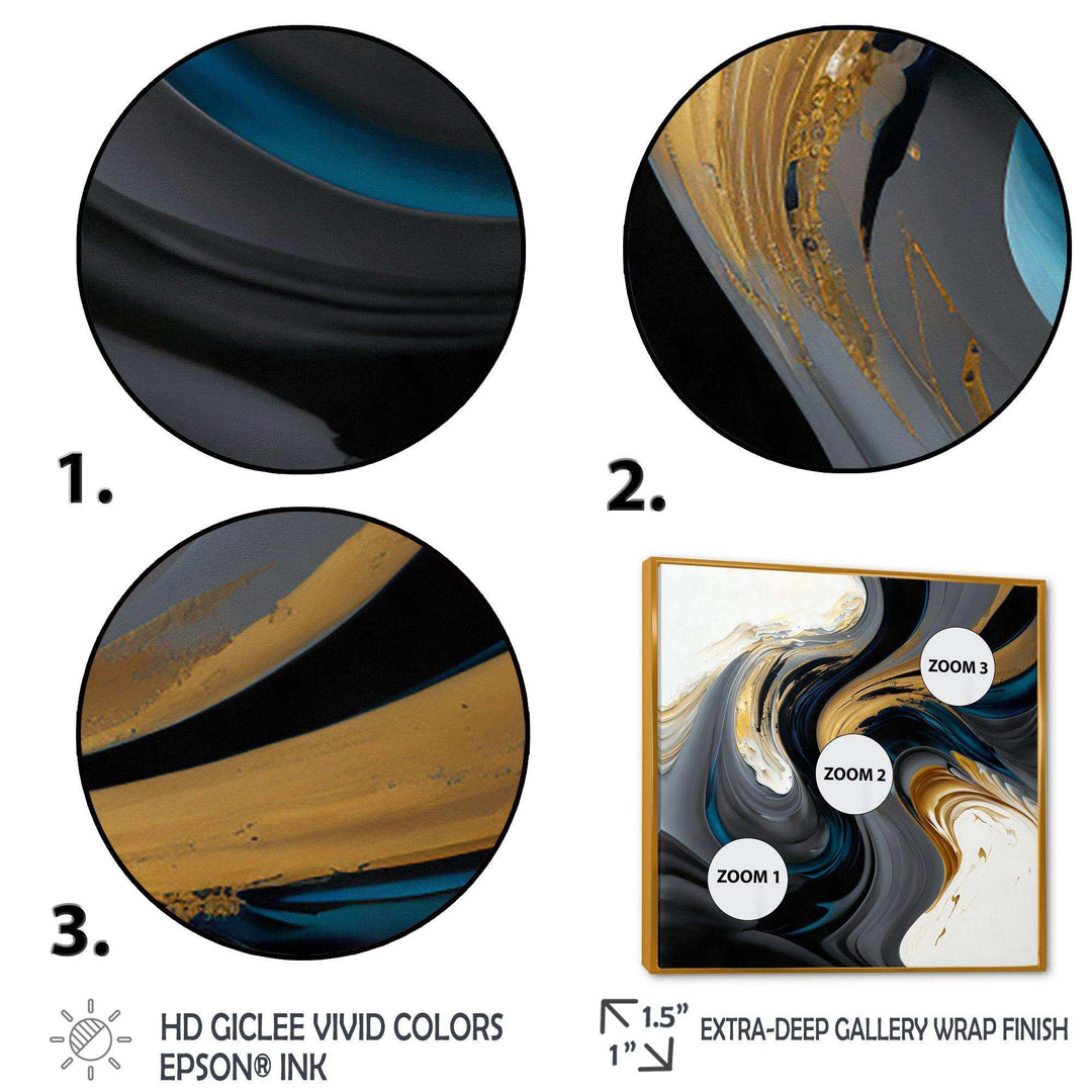 Black, White And Gold Liquid Art IV - Modern Living Room Wall Decor