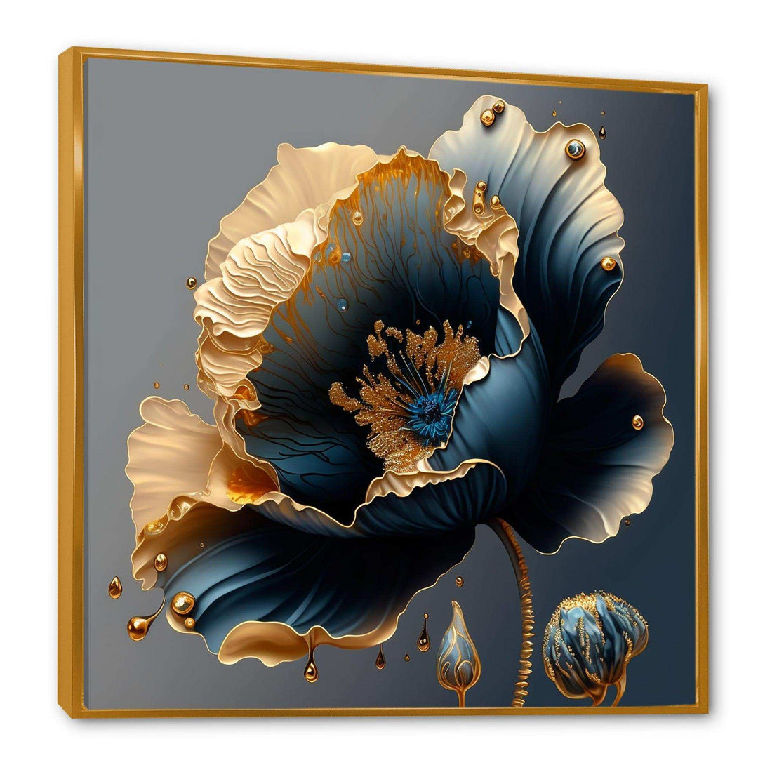 Idesignart deep blue and gold single flower iv