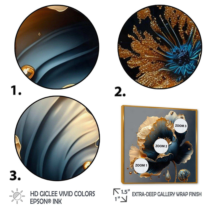 Idesignart deep blue and gold single flower iv