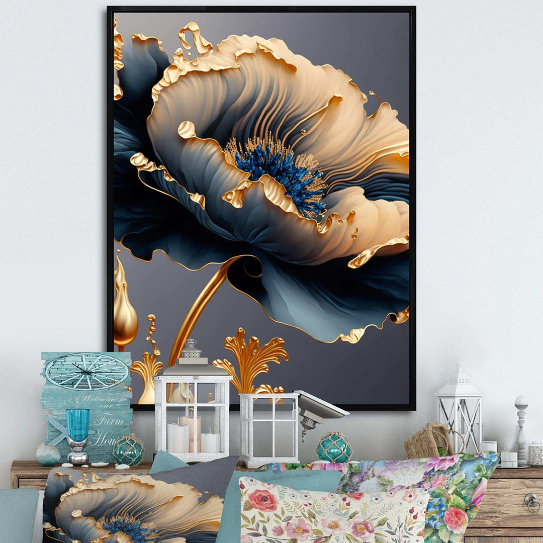 Deep Blue And Gold Single Flower VI