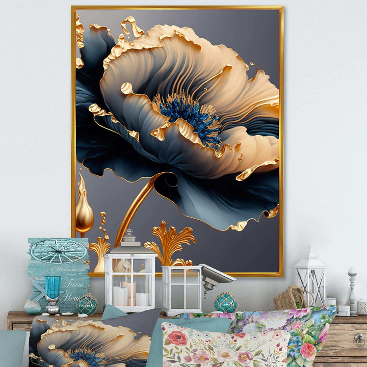 Deep Blue And Gold Single Flower VI