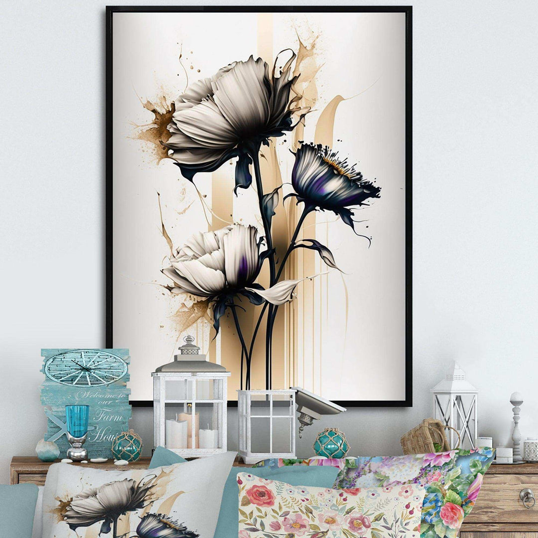 White Gerbera Flower On Golden Beige Paint II