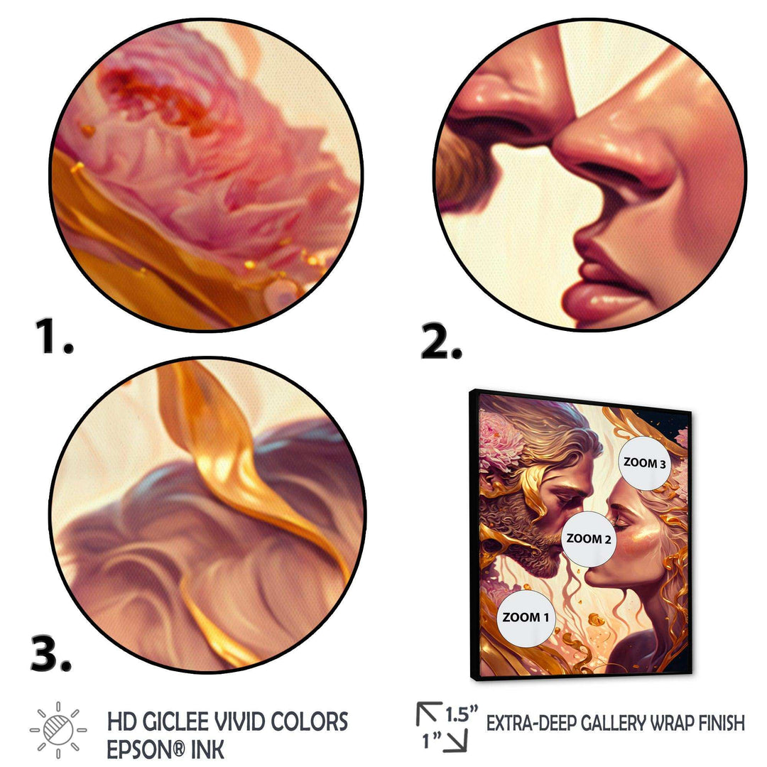 Gold And Pink Couple Kissing Art