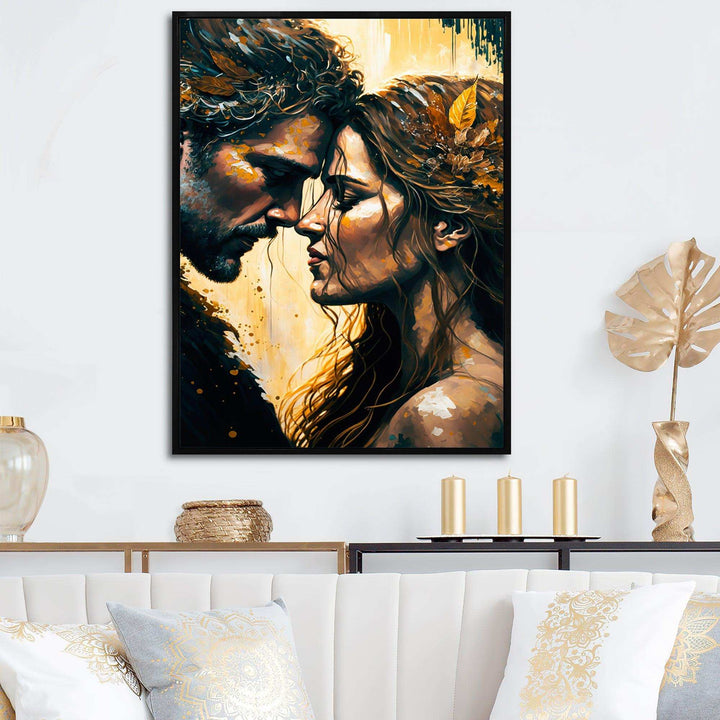Black And Gold Couple Kissing Art I