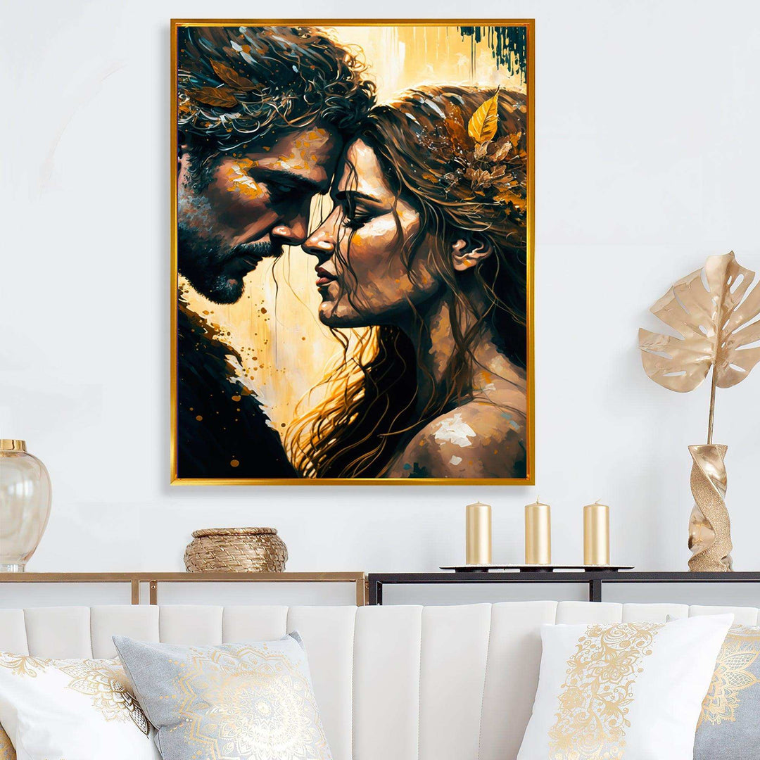 Black And Gold Couple Kissing Art I