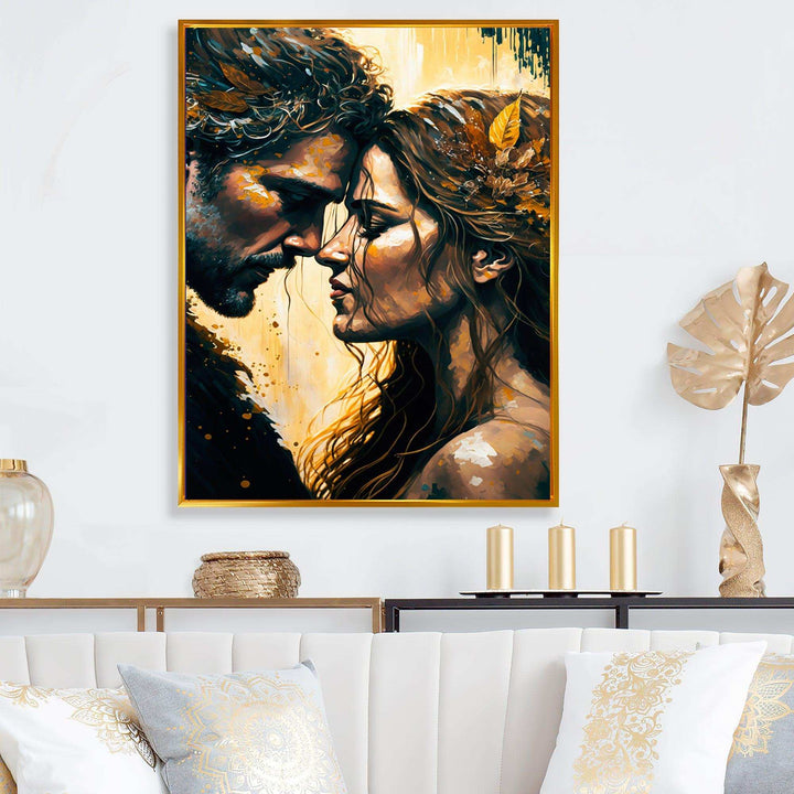 Black And Gold Couple Kissing Art I