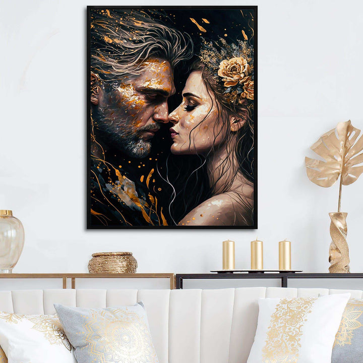 Black And Gold Couple Kissing Art II