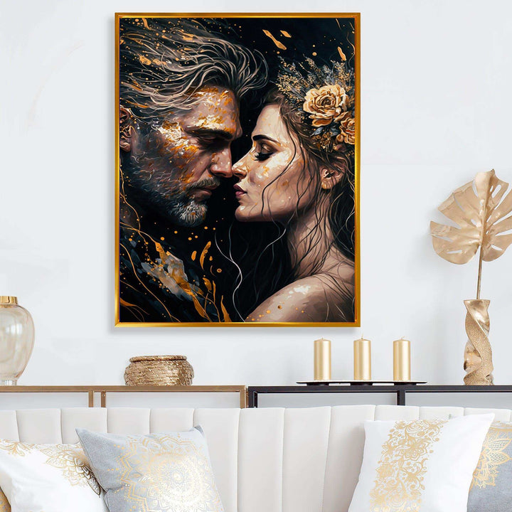 Black And Gold Couple Kissing Art II