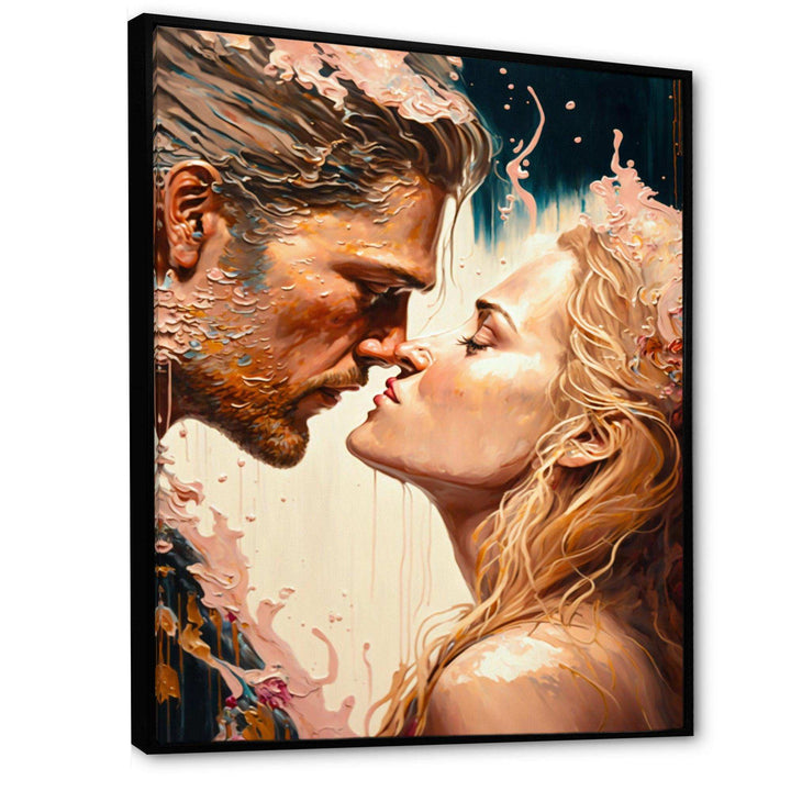 Blue And Gold Couple Kissing Art