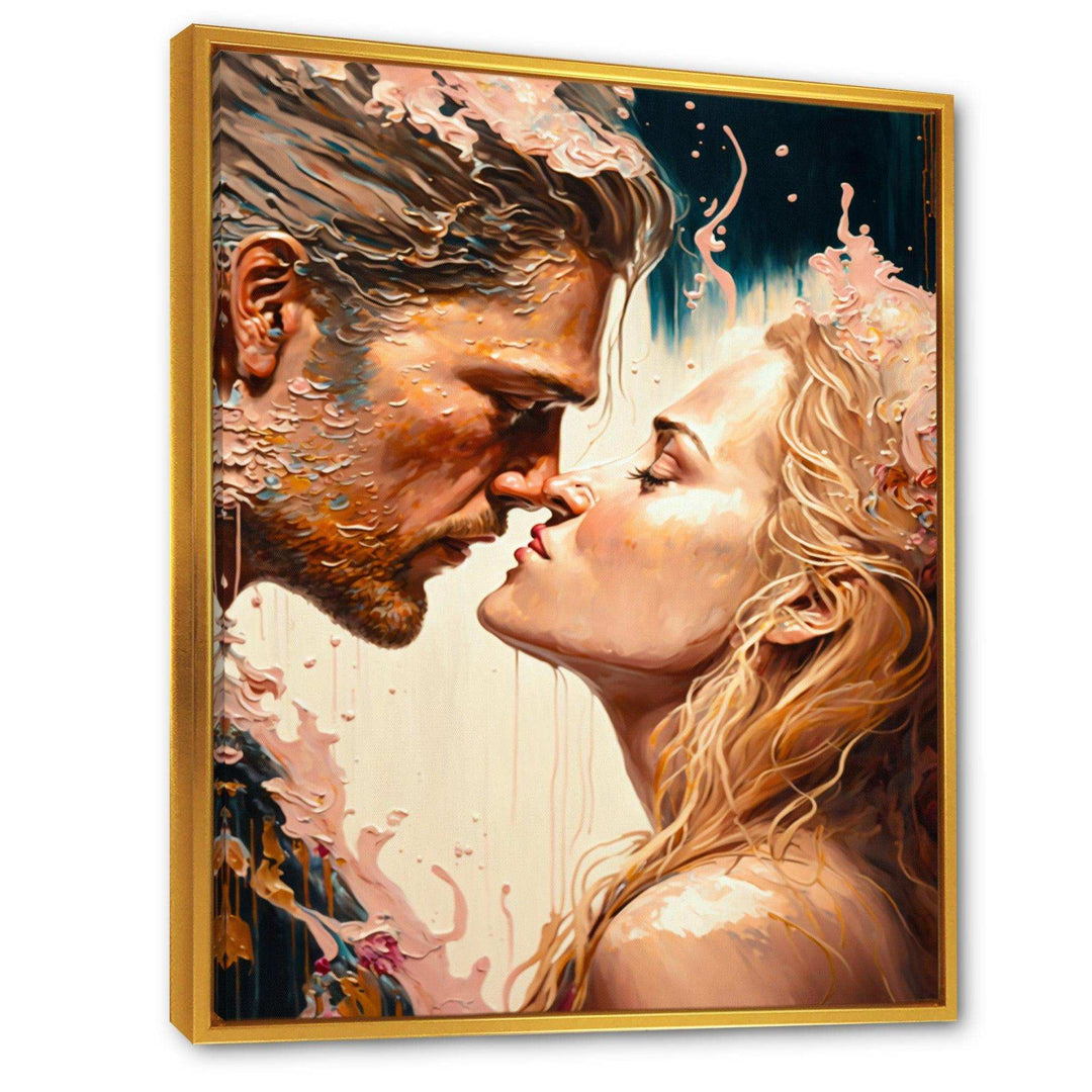 Blue And Gold Couple Kissing Art