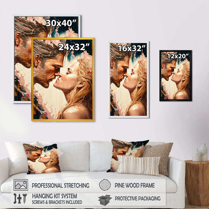 Blue And Gold Couple Kissing Art
