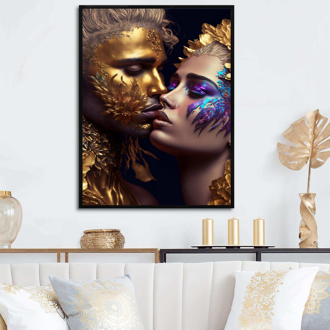 Black And Gold Couple Kissing Art III