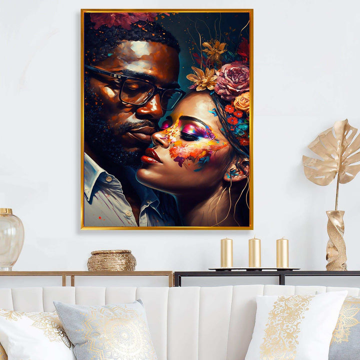 Loving Couple Kissing Floral Design III