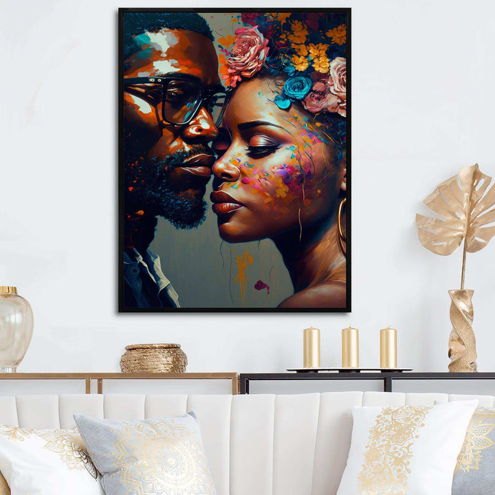 Loving Couple Kissing Floral Design V