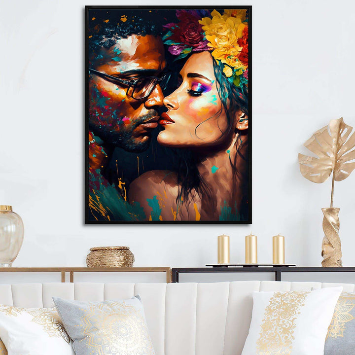 Loving Couple Kissing Floral Design VI