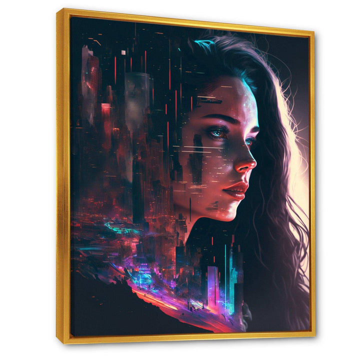 Double Exposure Woman Future City IV