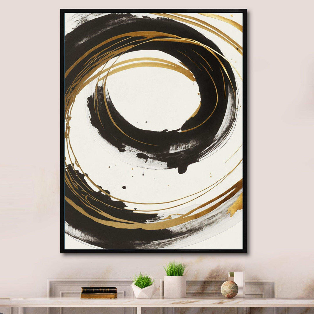 Black And Gold Curves I - Modern Living Room Wall Decor