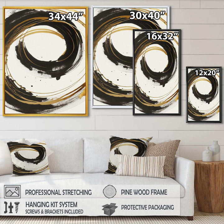 Black And Gold Curves I - Modern Living Room Wall Decor