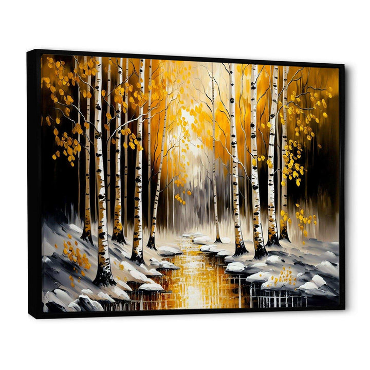 Monochrome Golden Birch Trees By The River I