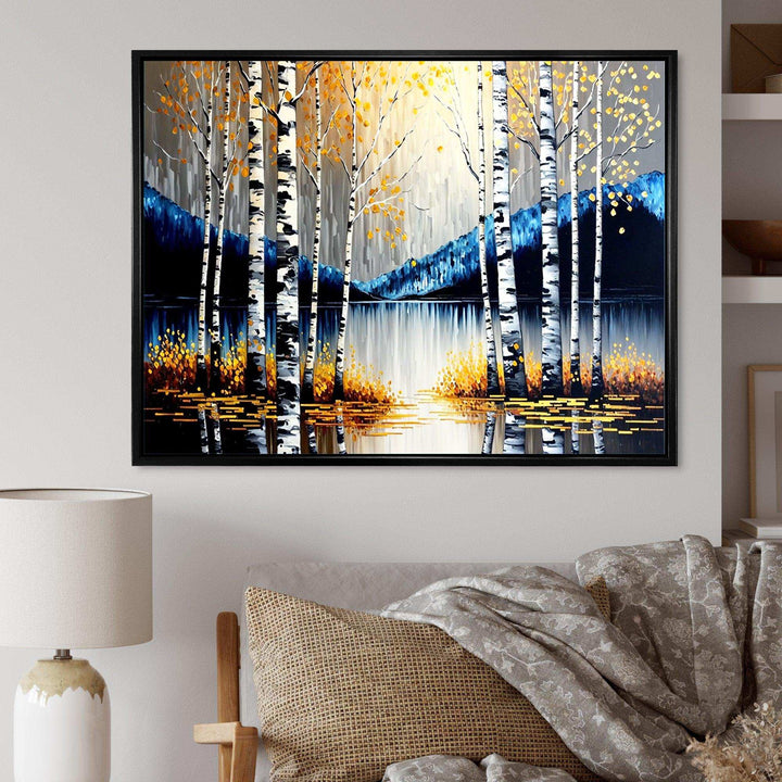 Monochrome Golden Birch Trees By The River IV