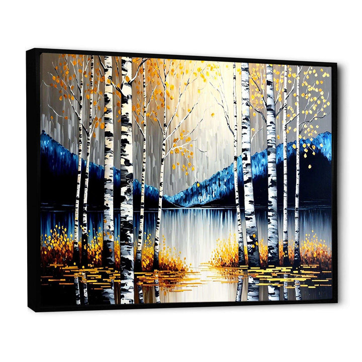 Monochrome Golden Birch Trees By The River IV