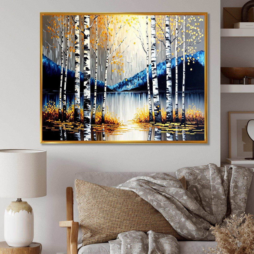Monochrome Golden Birch Trees By The River IV