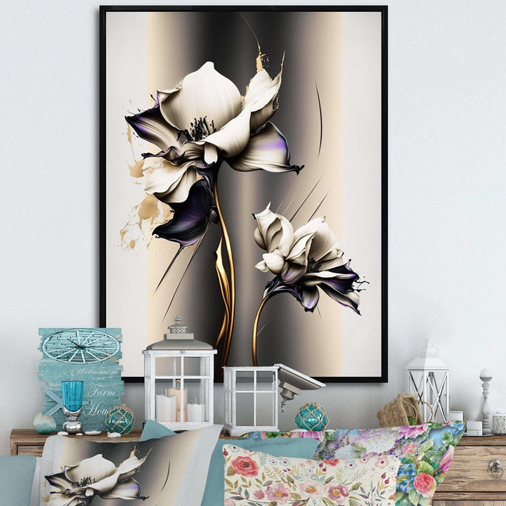 White Orchid Flower On Golden Beige Paint III