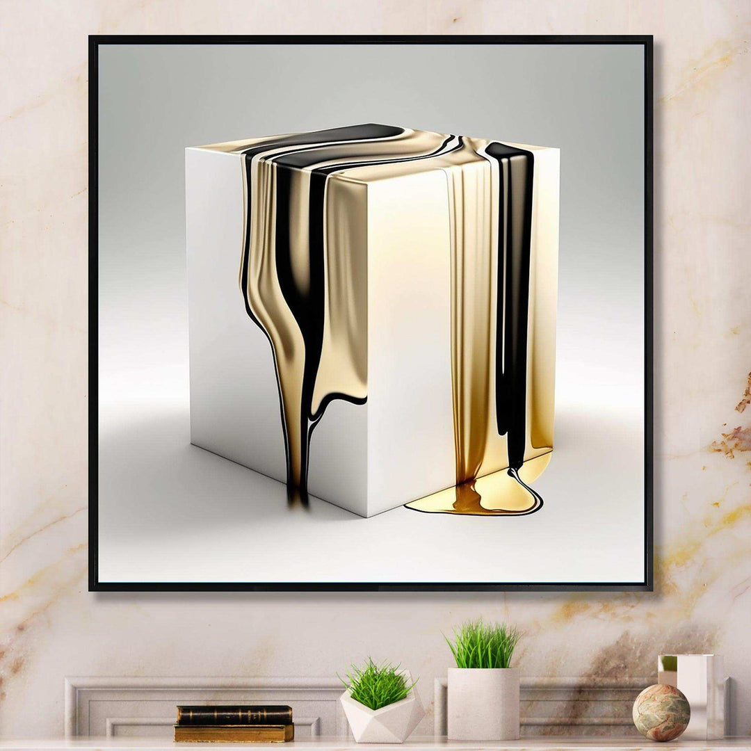Black And Gold Cubic Expression I - Modern Living Room Wall Decor