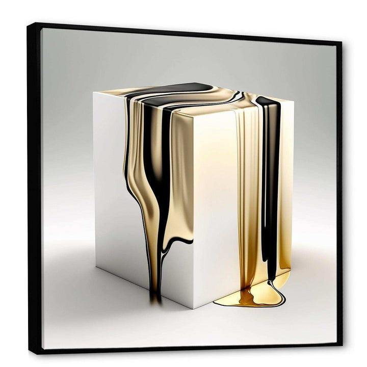 Black And Gold Cubic Expression I - Modern Living Room Wall Decor