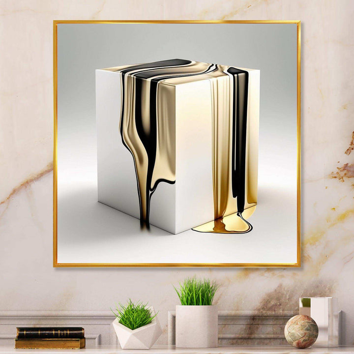 Black And Gold Cubic Expression I - Modern Living Room Wall Decor