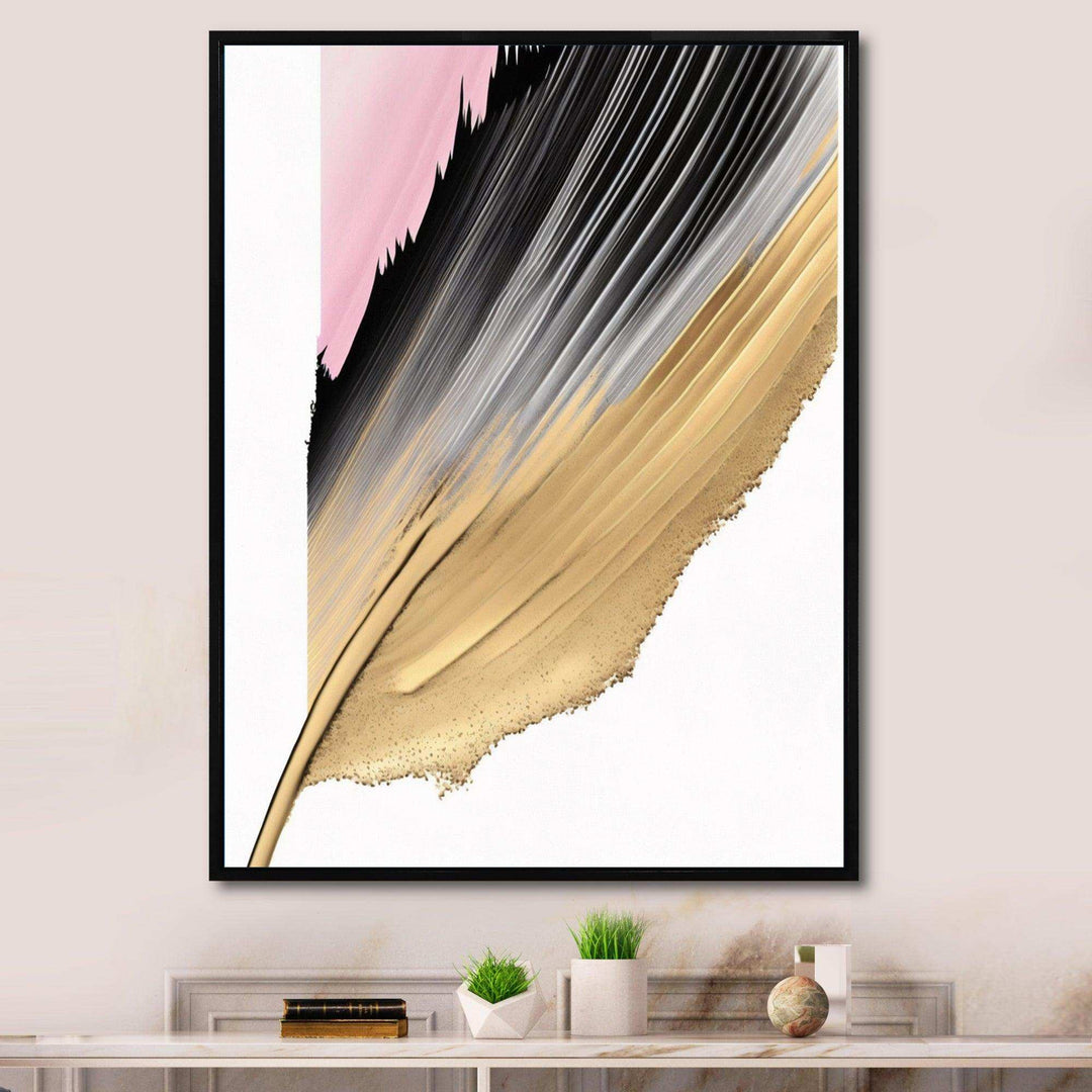 Minimalism Pink And Gold Cubic Fusion II - Modern Living Room Wall Decor