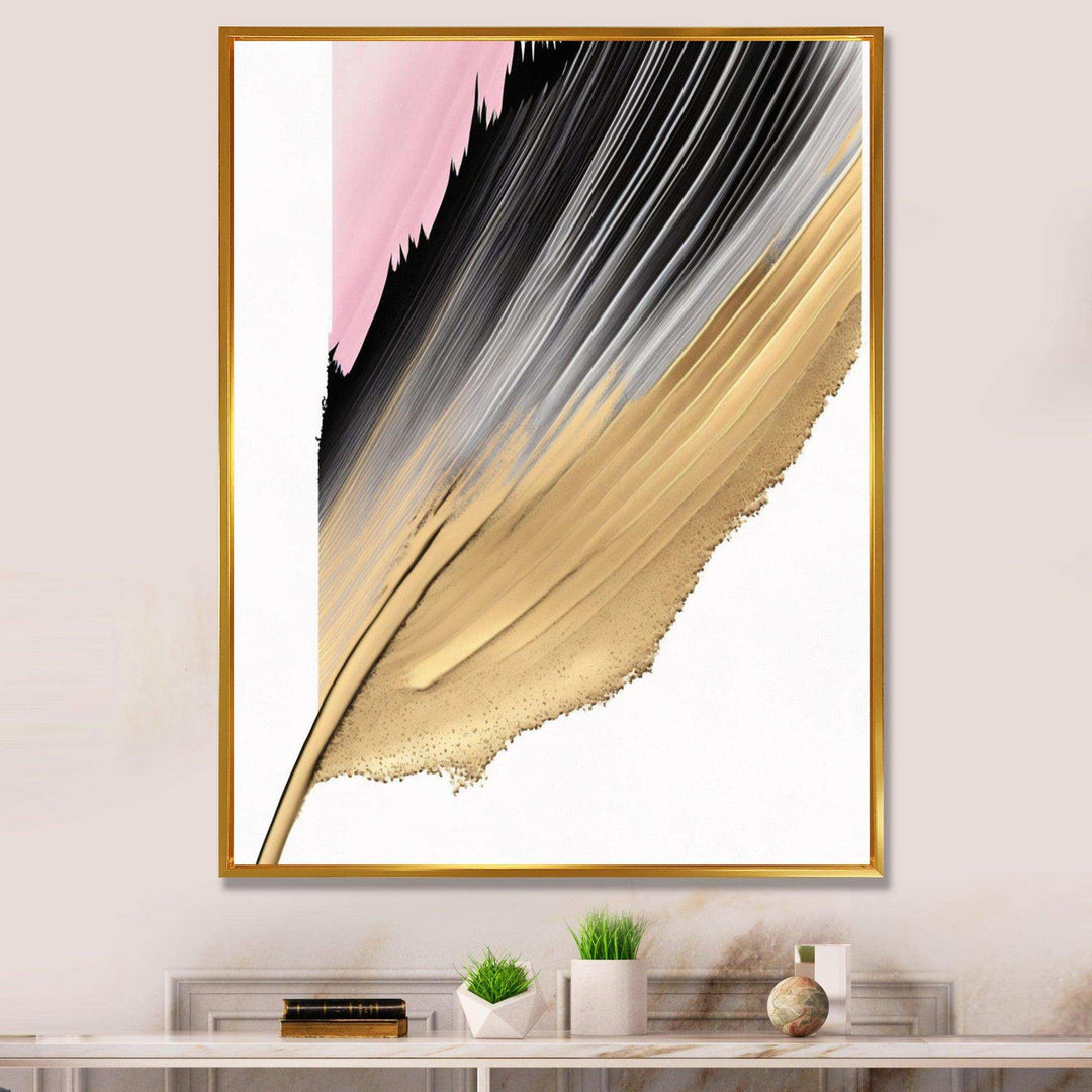 Minimalism Pink And Gold Cubic Fusion II - Modern Living Room Wall Decor