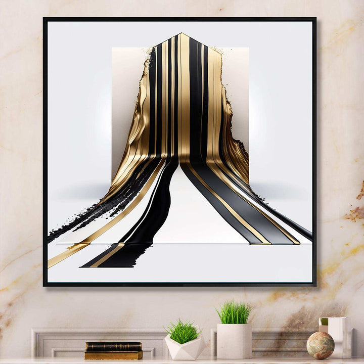 Black And Gold Cubic Expression V - Modern Bedroom Wall Art