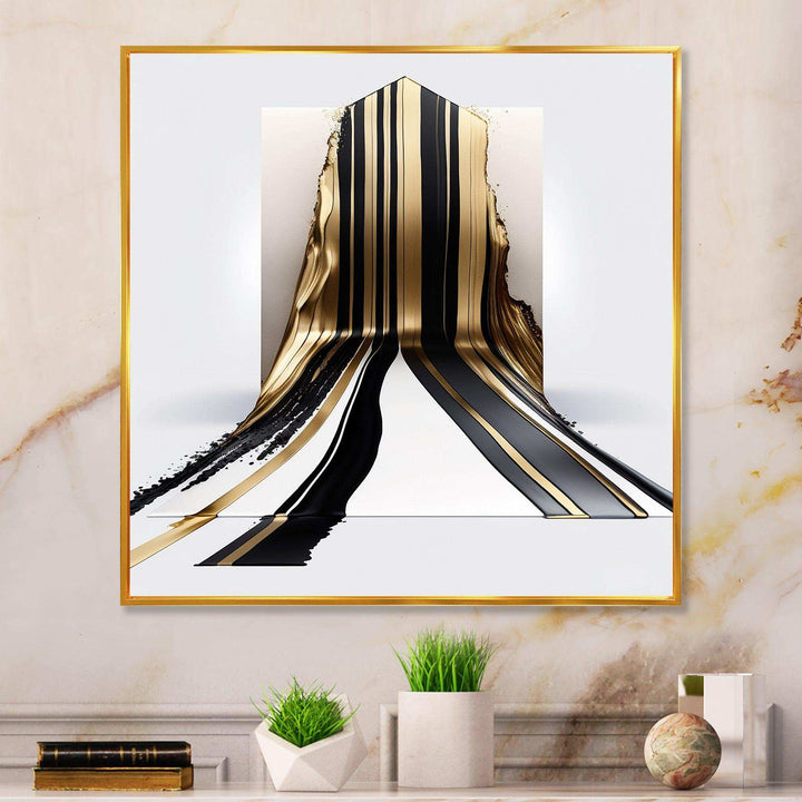 Black And Gold Cubic Expression V - Modern Bedroom Wall Art