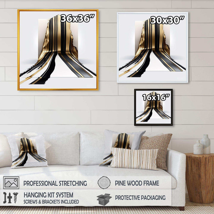 Black And Gold Cubic Expression V - Modern Bedroom Wall Art