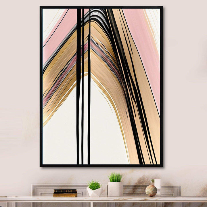 Minimalism Pink And Gold Cubic Fusion V - Modern Bedroom Wall Art