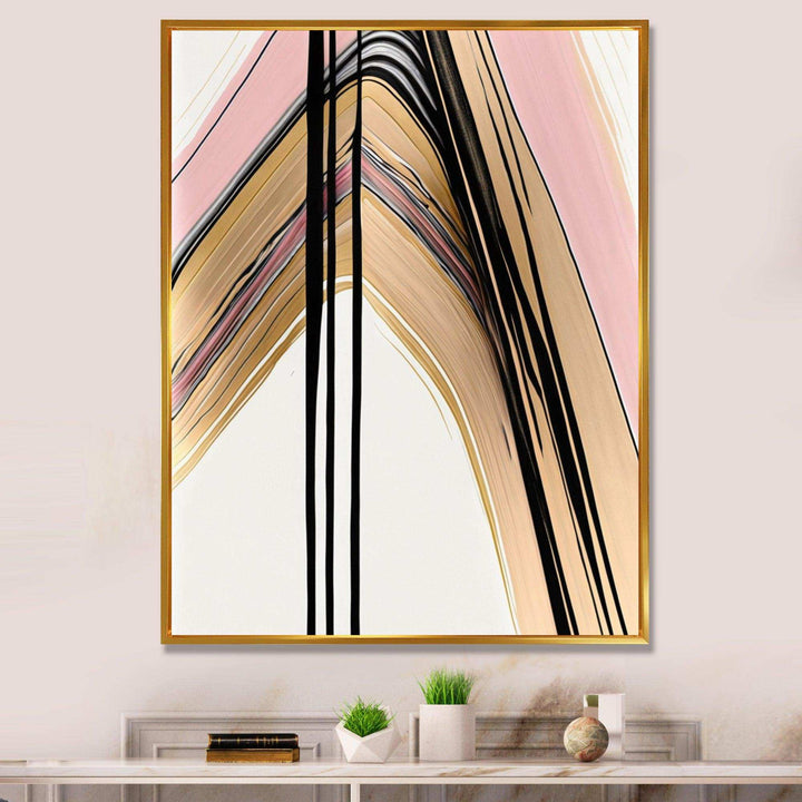 Minimalism Pink And Gold Cubic Fusion V - Modern Bedroom Wall Art