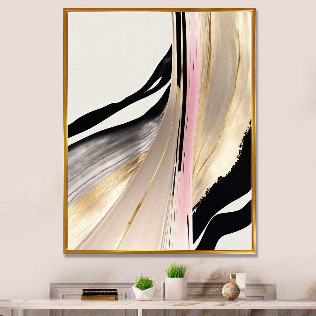 Minimalism Pink And Gold Cubic Fusion VII - Modern Living Room Wall Decor