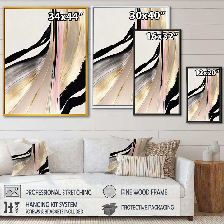 Minimalism Pink And Gold Cubic Fusion VII - Modern Living Room Wall Decor