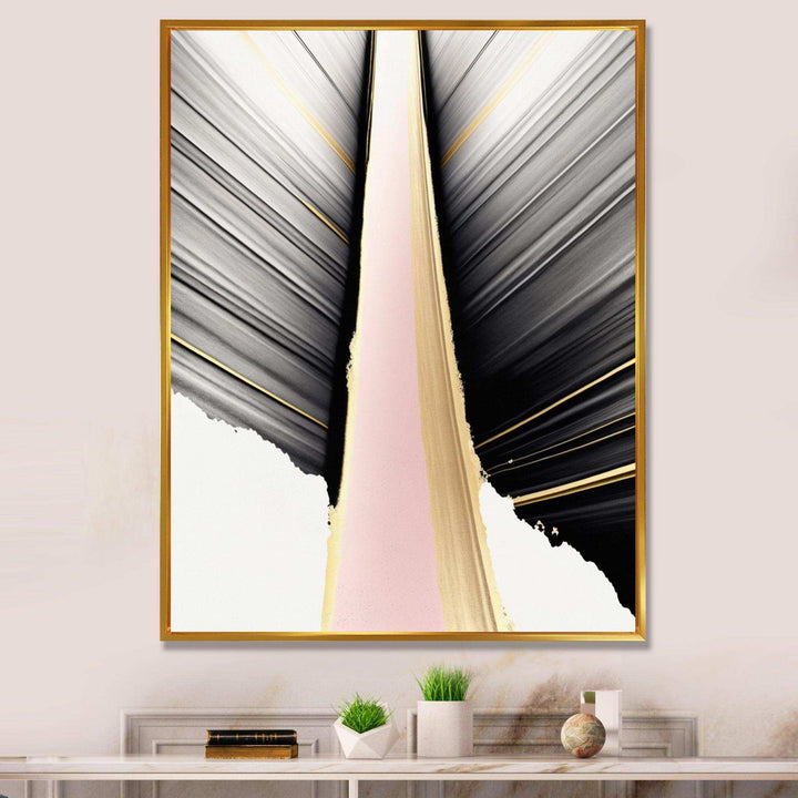 Minimalism Pink And Gold Cubic Fusion VIII - Modern Bedroom Wall Art