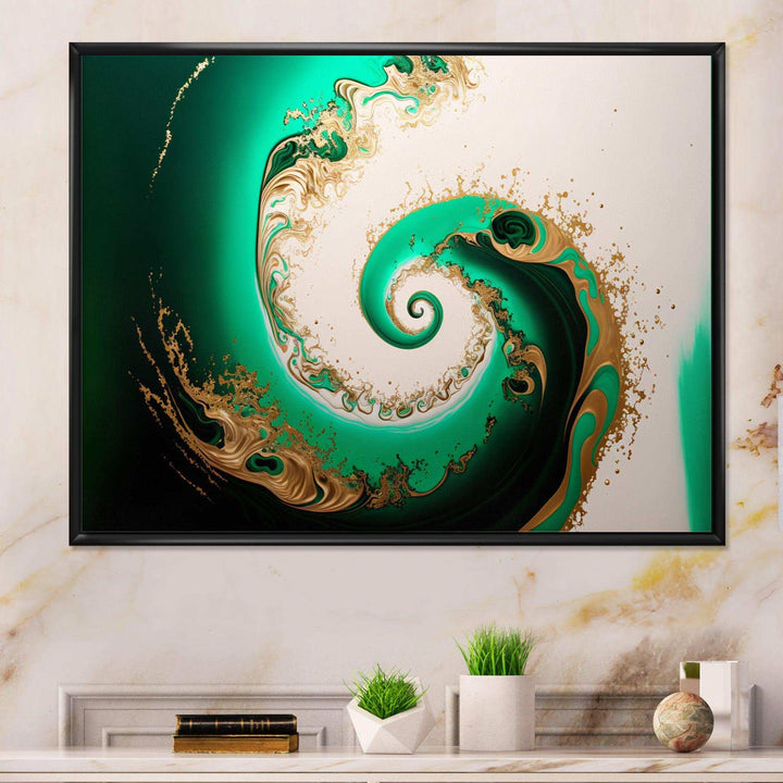 Green And Gold Crashing Waves II - Modern Canvas Wall Art