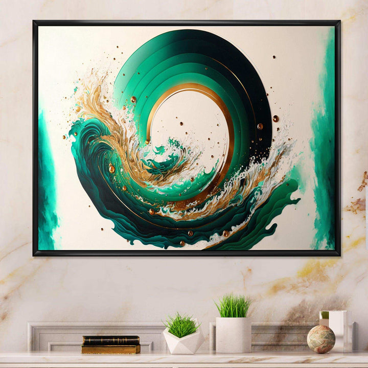 Green And Gold Crashing Waves III - Modern Living Room Wall Decor