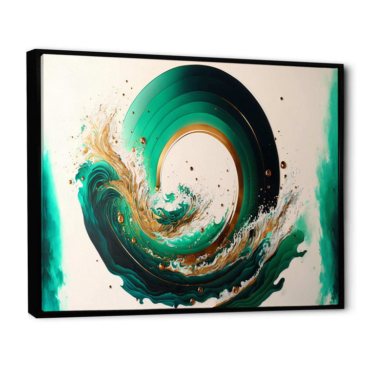 Green And Gold Crashing Waves III - Modern Living Room Wall Decor