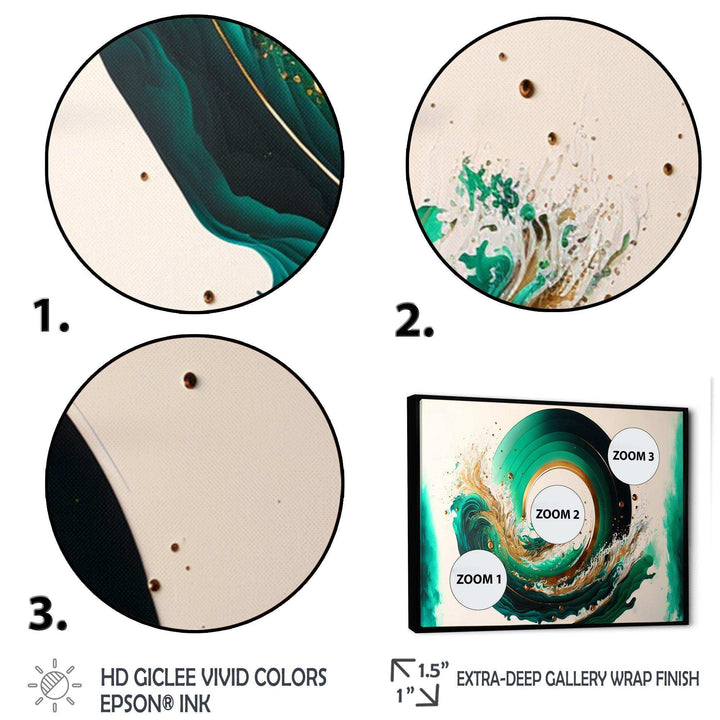 Green And Gold Crashing Waves III - Modern Living Room Wall Decor
