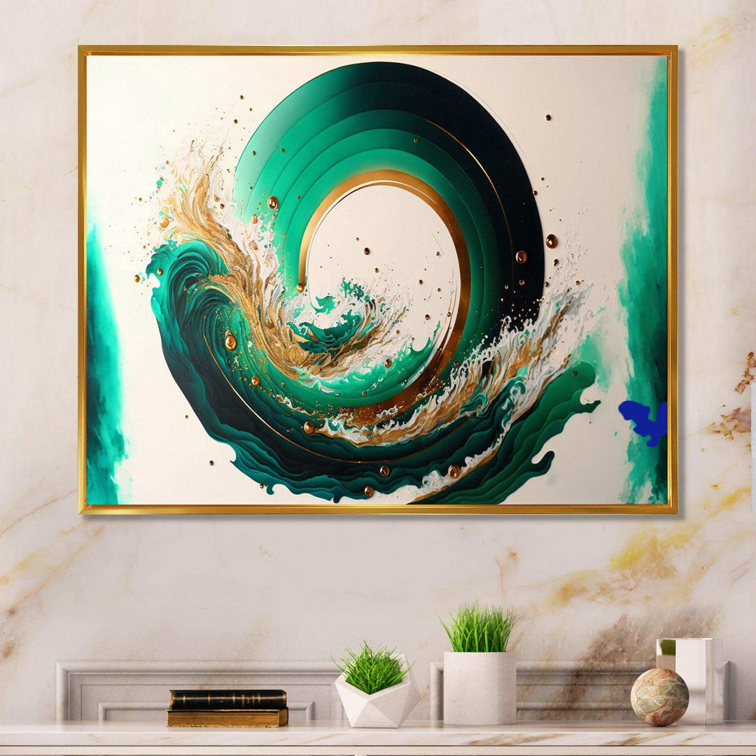 Green And Gold Crashing Waves III - Modern Living Room Wall Decor