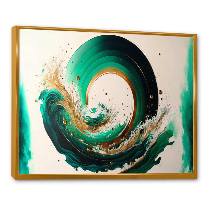 Green And Gold Crashing Waves III - Modern Living Room Wall Decor