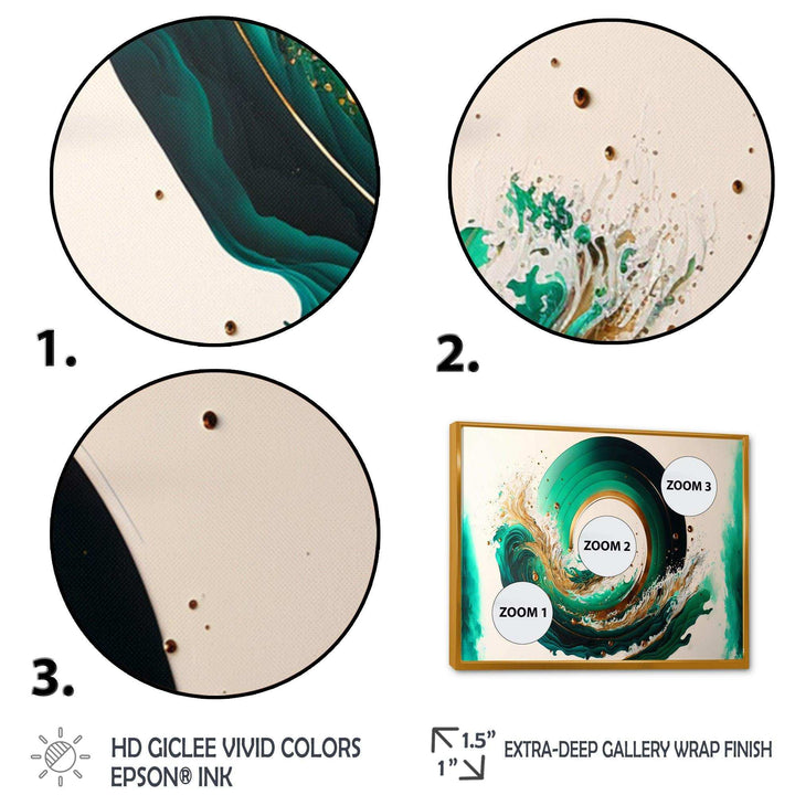 Green And Gold Crashing Waves III - Modern Living Room Wall Decor